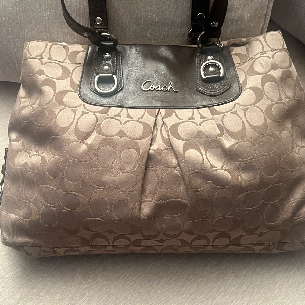 Coach Brown Signature Tote with Dark Brown Accents.